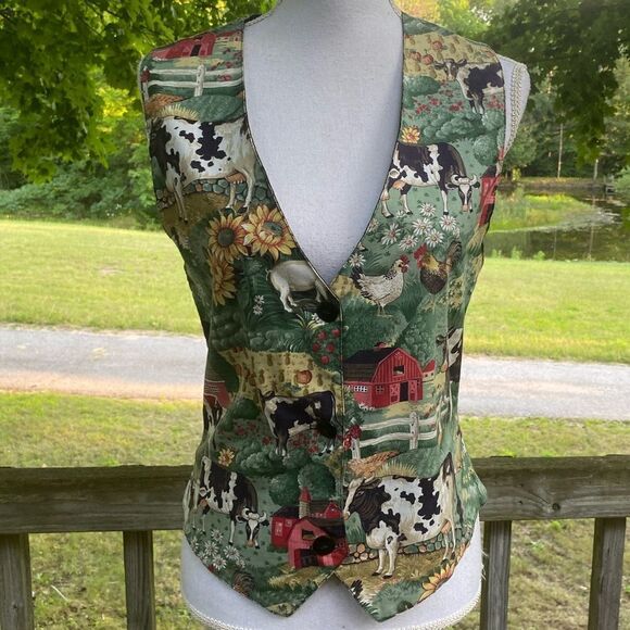 Linda Tilson Jackets & Blazers - Linda Tilson Wm’s Sz Small Cotton Barnyard Farm Cows Pigs Design Vest Vintage